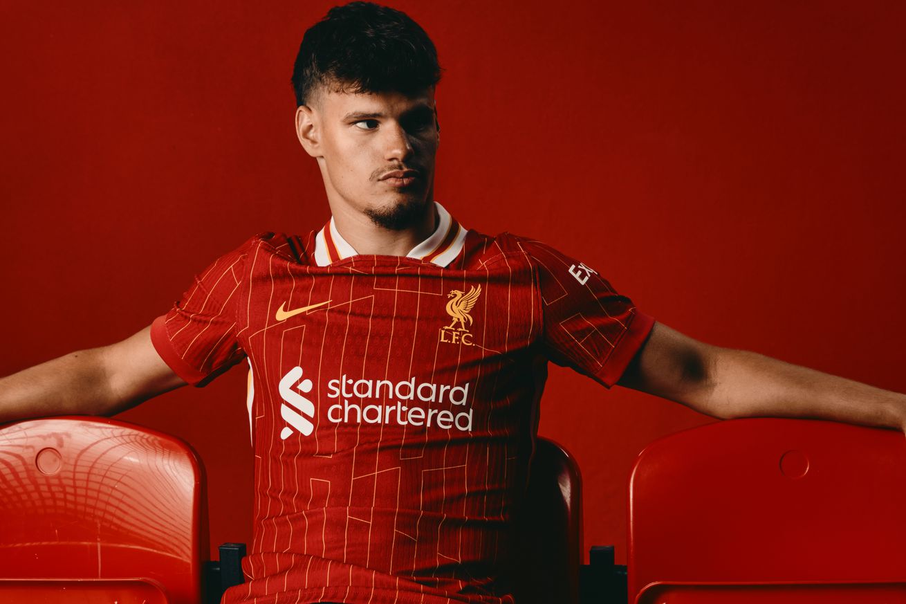 Milos Kerkez new signing for Liverpool FC at AXA Training Centre on June 26, 2025 in Kirkby, England.